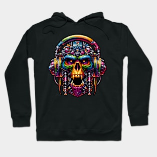 Vivid Cyber Skull: Neon Tech Nightmare Hoodie